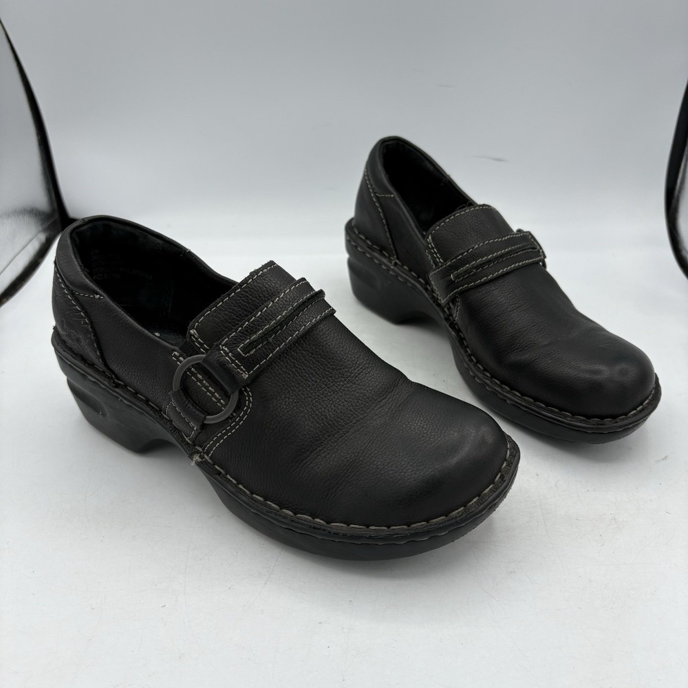 Born BOC Shoes Womens Size 8 M Black Leather Slip On Burnett Loafer Clogs